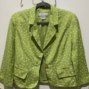 Newport new Suit Jacket Blazer Poka dots White and Green W Front Pocket